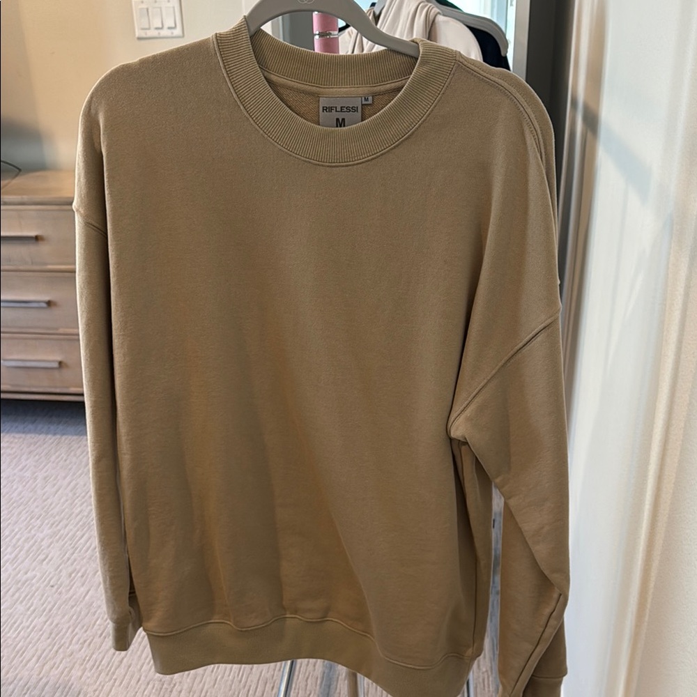Tan Crewneck Sweater Relaxed Fit Soft Material